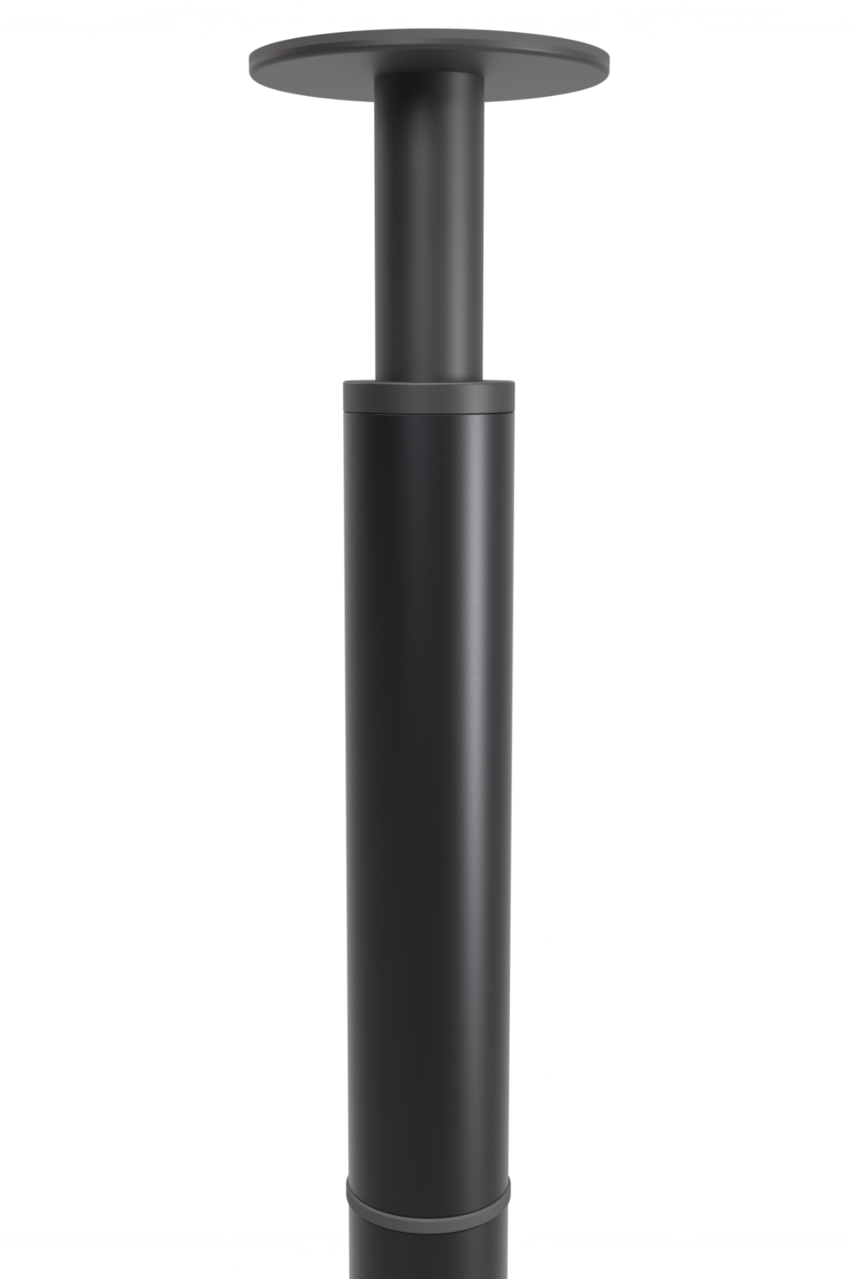 Close-up of black bathroom tension pole top support module