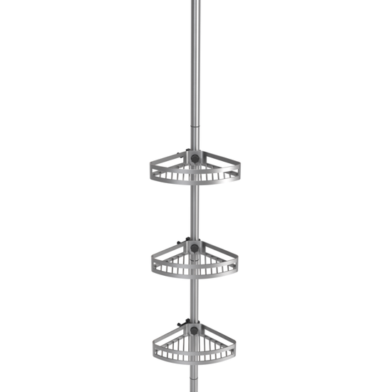Brush bathroom tension pole shelf with four adjustable corner shelves