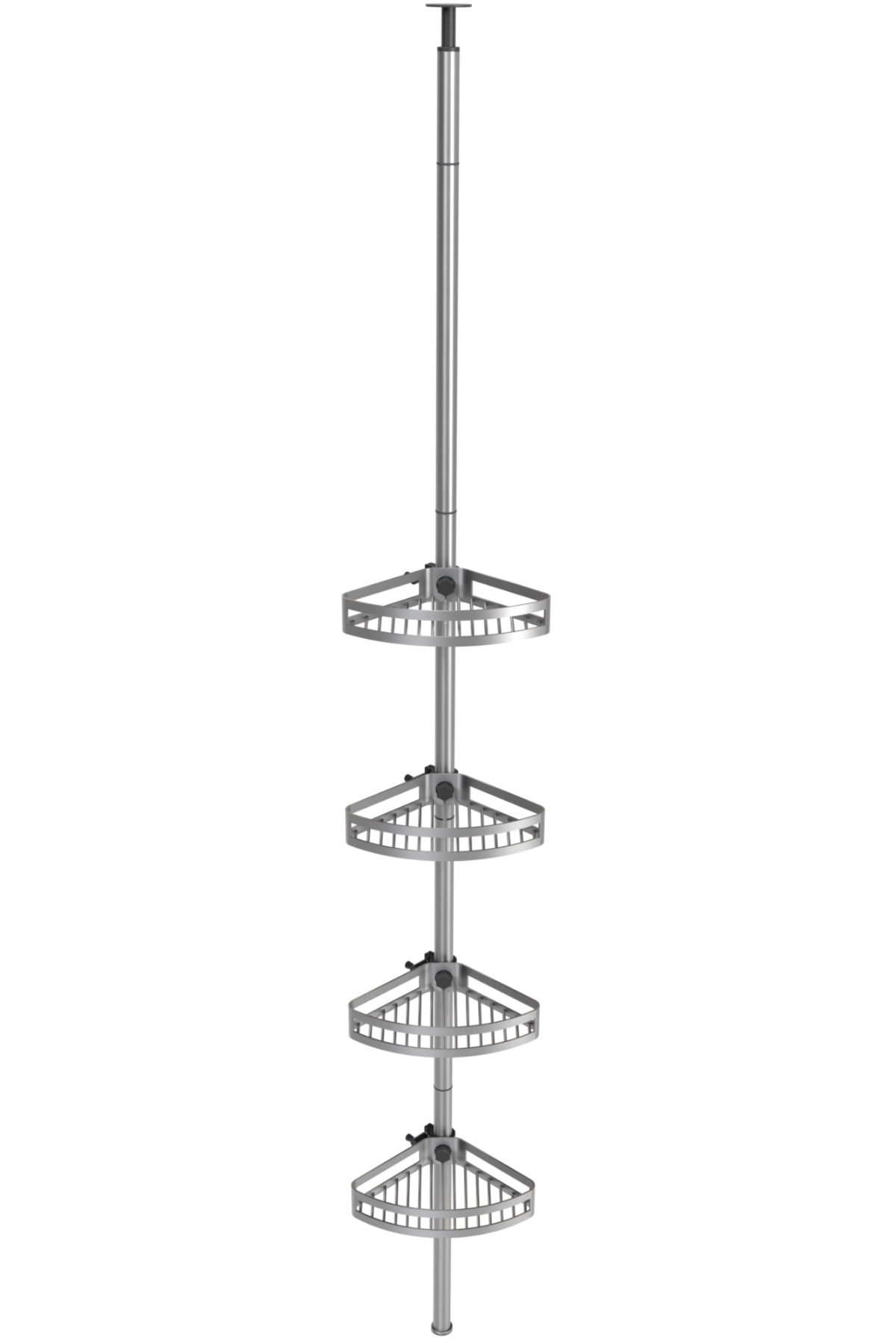 Brush bathroom tension pole shelf with four adjustable corner shelves