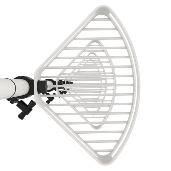 Top view of white bathroom tension pole shelf with corner shelf design