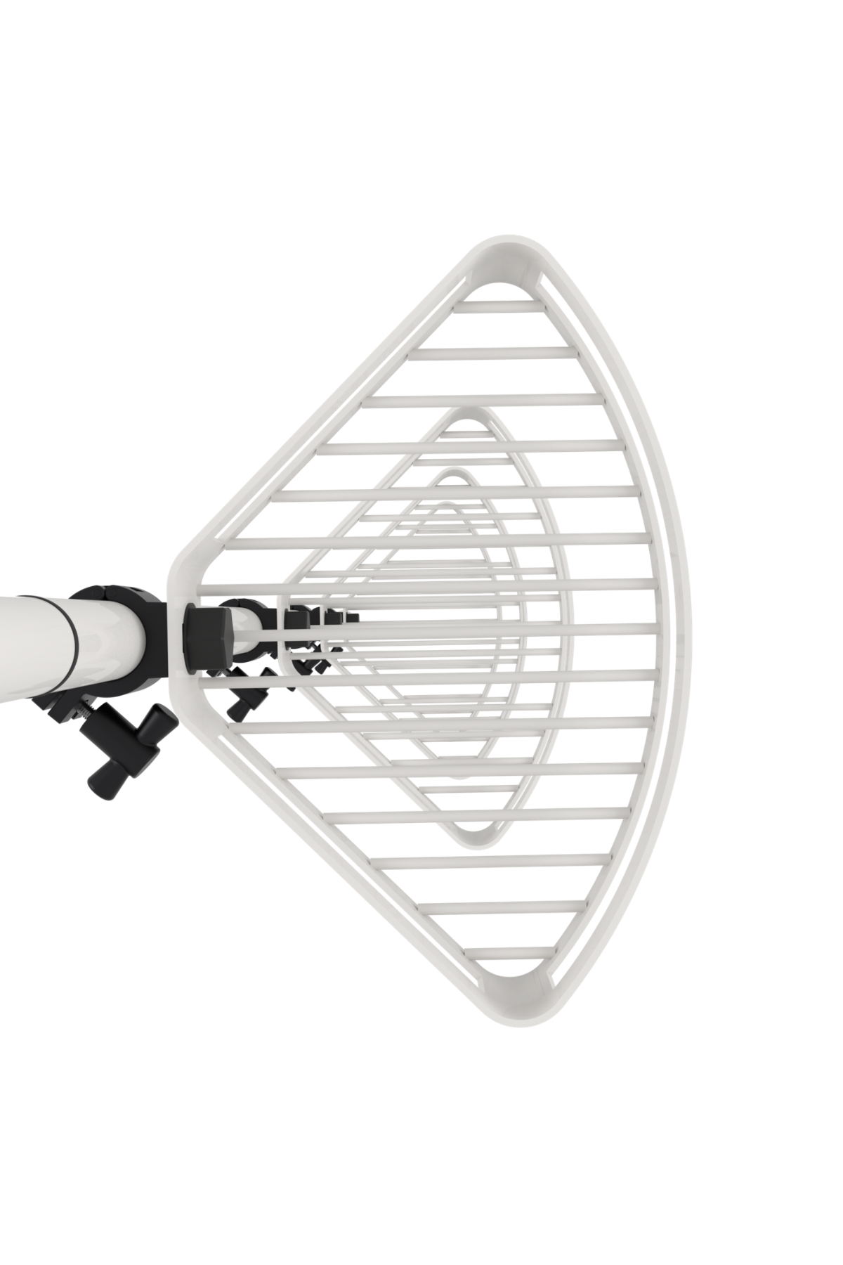 Top view of white bathroom tension pole shelf with corner shelf design