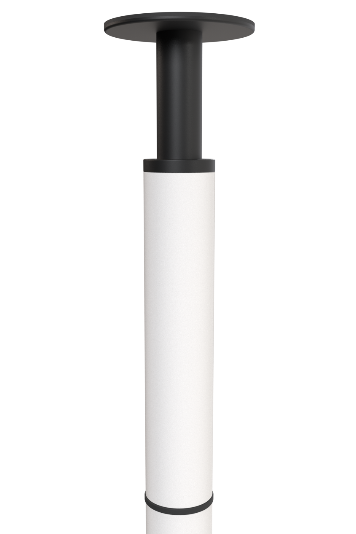 Close-up of white bathroom tension pole top support module